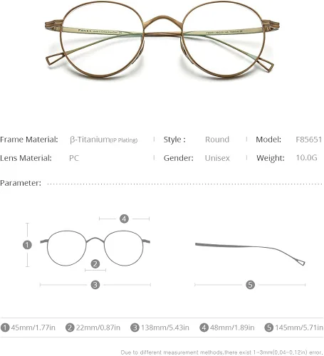 Vista 2 de FONEX Marco de lentes de titanio marco de lentes de miopía redondo retro vintage para mujer