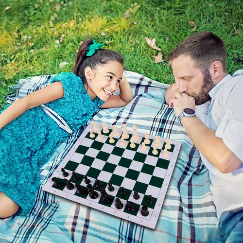 Vista 4 de Juegoal Juego de ajedrez y damas portátil de 20", 2 en 1 juegos de mesa de viaje para niños y adultos, juegos de ajedrez plegables enrollables