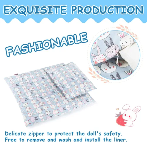 Vista 3 de Juego de 2 piezas de ropa de cama para muñecas de 18 pulgadas, accesorios de ropa de cama con estampado reversible con edredón y almohada, se adapta