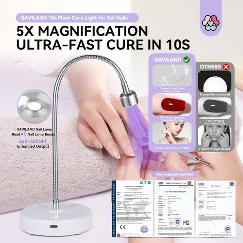 Vista 2 de SAVILAND Lámpara UV de cuello de ganso para uñas de gel: interruptor táctil de 12W, lámpara de uñas UV secado rápido 5S, lámpara LED de curado