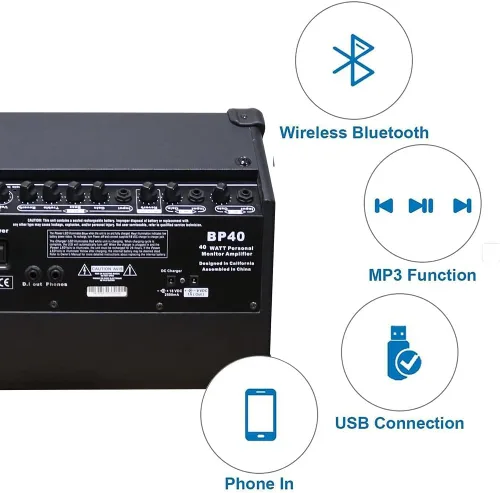 Vista 5 de Coolmusic Amplificador portátil para guitarra acústica, para artistas en movimiento, Bluetooth incorporado (40W a batería)
