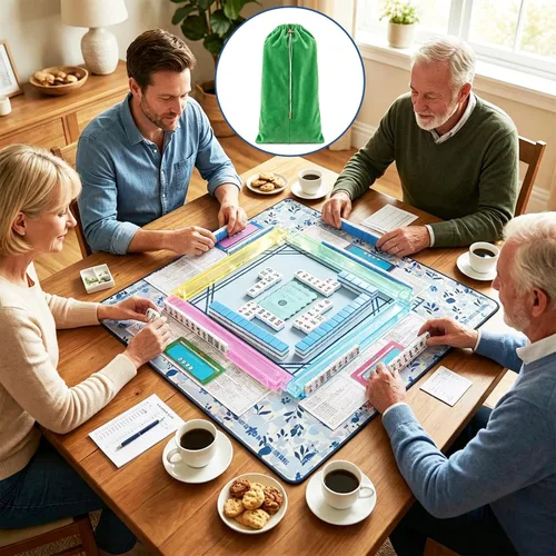Vista 7 de Mahjong - Bolsa con 4 divisores para estantes Mahjong de 16 a 20 Verde