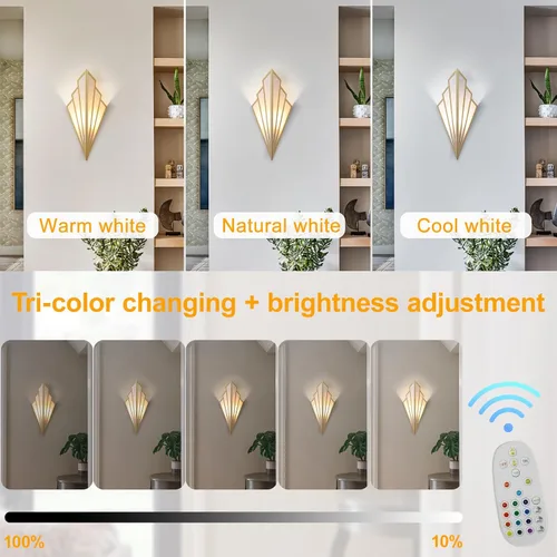 Vista 5 de Juego de dos apliques de pared modernos que funcionan con pilas, lámpara de pared simple y creativa Art Deco con control remoto, luz de pared LED