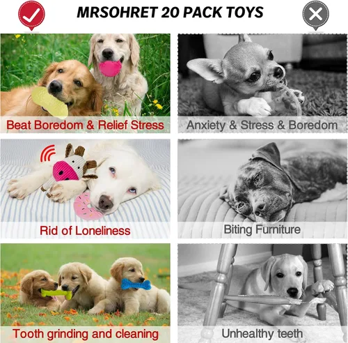 Vista 6 de MRSOHRET 20 Piezas Juguetes Masticables para Cachorros en Dentición, Juguetes Masticables para Perros con Juguete de Cuerda, Cepillo de Dientes