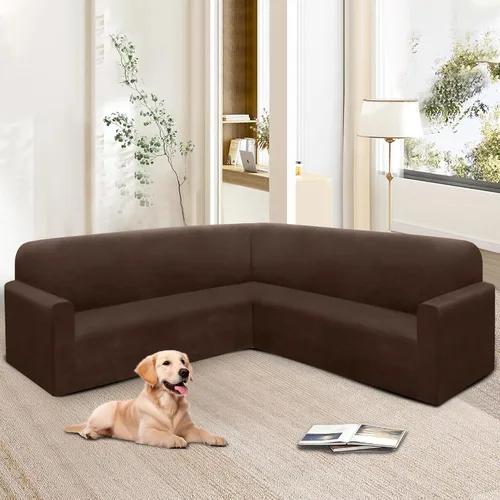 Vista 25 de HDCAXKJ Fundas de sofá seccional de esquina de terciopelo elástico en forma de L, juego de fundas deslizantes suaves y gruesas en forma de U