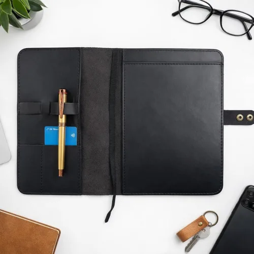 Vista 3 de Funda de cuero rústico para cuaderno de esteno en espiral de 6 x 9 pulgadas, cubierta Cahier recargable hecha a mano, organizador de cuero