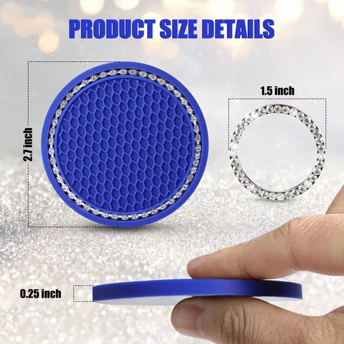 Vista 2 de OUZORP Paquete de 2 posavasos azules para automóvil con botón de arranque y anillo brillante, 1 paquete Posavasos antideslizantes para portavasos