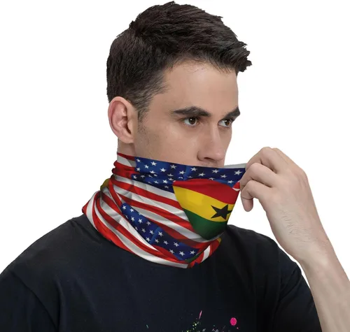 Vista 6 de Neck Gaiter Ghana Ghanaian American Flag USA Love Face Cover Scarf Uv Sun Protection Balaclava Head Mask for Men Women Fishing Mask Hiking Cycling