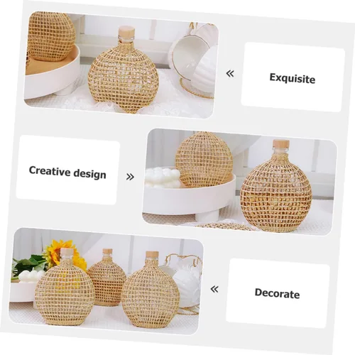 Vista 9 de STOBAZA Jarrón de botella de sidra, diseño tejido de ratán, centro de mesa decorativo elegante para mesa