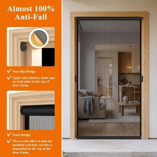 Vista 5 de MAGZO - Puerta mosquitera colgante para puertas 24" x 80" (tamaño de cortina 26" x 81"), de fibra de vidrio mejorada con barra de tensión, gancho