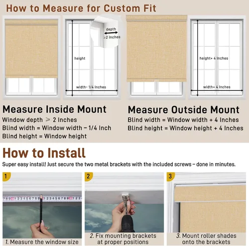 Vista 6 de Persianas enrollables opacas para ventanas sin cordón, persianas enrollables de tela de lino para oscurecer la habitación, con cenefa de casete