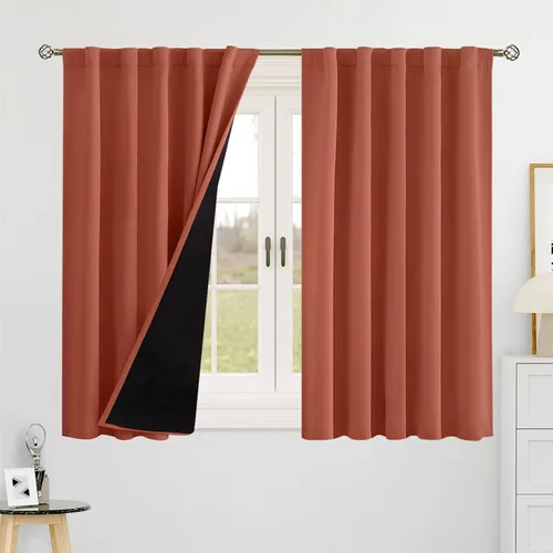 Vista 27 de BGment Cortinas 100% opacas beige de 63 pulgadas de largo con forro aislante térmico, bolsillo para varilla y lengüeta trasera de doble capa