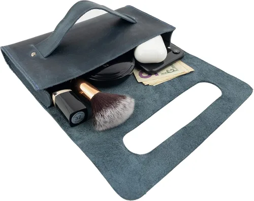 Vista 5 de Hide Drink Bolso de mano con asa hecho a mano de cuero de grano completo - Cartera para tarjetas dinero bolso elegante libro de bolsillo