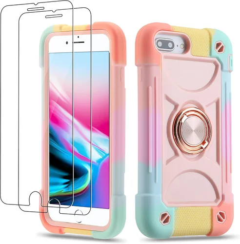 Vista 43 de Funda para iPhone Se3/iPhone Se2, iPhone 6/6S, iPhone 7/iPhone 8 de 4.7 pulgadas con soporte de anillo, con 2 protectores de pantalla resistentes