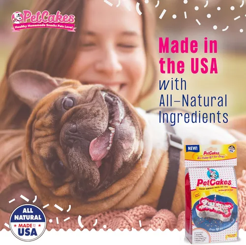 Vista 5 de PetCakes Kit de pastel de cumpleaños para perros, golosinas totalmente naturales, de cachorro a perros grandes, sabor a queso, 5.5 onzas