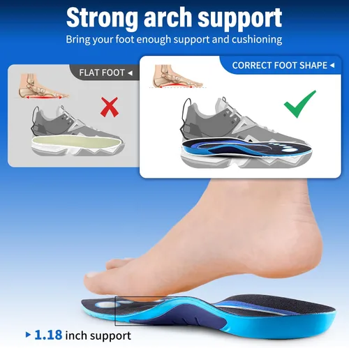 Vista 3 de Plantillas para aliviar la fascitis plantar: insertos de soporte de arco para mujeres y hombres - Plantillas hombres para pies planos - Arco alto