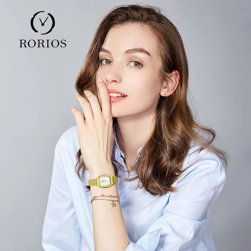 Vista 2 de RORIOS Relojes creativos para mujer, reloj de esfera cuadrada, reloj analógico de cuarzo con correa de acero inoxidable, impermeable, para mujeres