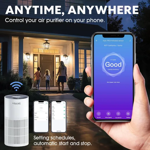 Vista 5 de Purificadores de Aire Lifecreek para el Hogar hasta 1084 Pies Cuadrados, Purificadores de Aire para Habitaciones Grandes con Control WiFi