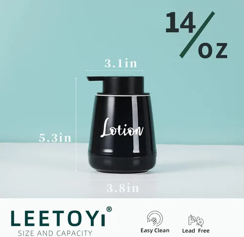 Vista 3 de LEETOYI Farmhouse - Dispensador de jabón y loción de cerámica con bomba de 14 onzas para baño (negro)