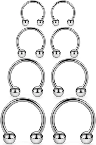 Vista 6 de SCERRING 2 – 8 anillos de nariz de titanio 16G G23 de herradura para tabique, hélix, daith, cartílago, tragus, pezón, ceja, cuerpo, piercing