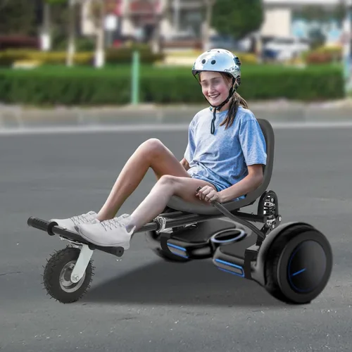 Vista 4 de Accesorio de asiento Hoverboard, Go Kart con doble poste de absorción de impactos traseros, longitud de marco ajustable y accesorio de control