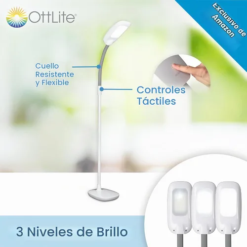 Vista 2 de OttLite - Lámpara de pie LED de altura ajustable con tecnología ClearSun LED - Controles táctiles y 3 ajustes de brillo, iluminación natural