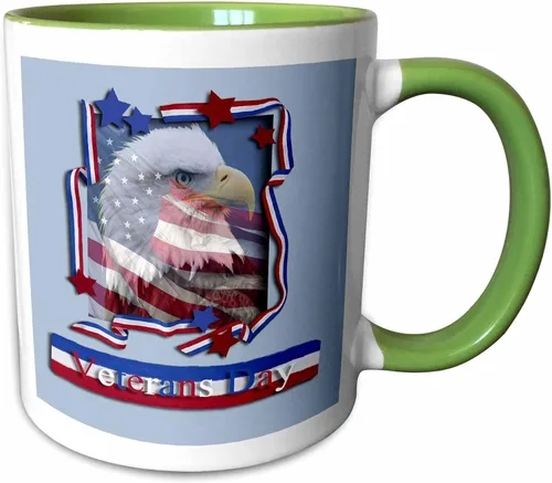 Vista 8 de 3dRose Veterans Day Patriotic Eagle 11oz Two-Tone Black Mug