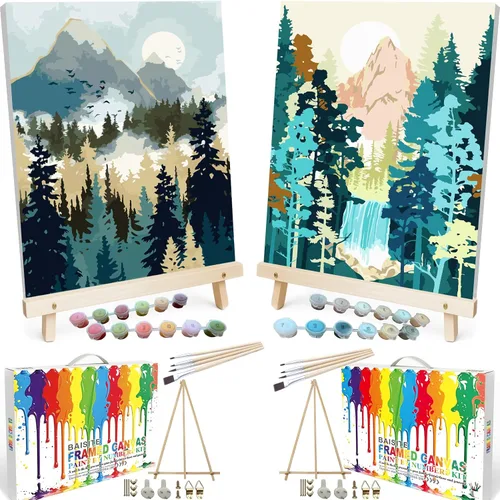 Vista 54 de BAISITE 0304 - Kit de pintura por números para adultos principiantes; paquete de 2 lienzos de 8 pulgadas de ancho x 12 pulgadas de largo; caja