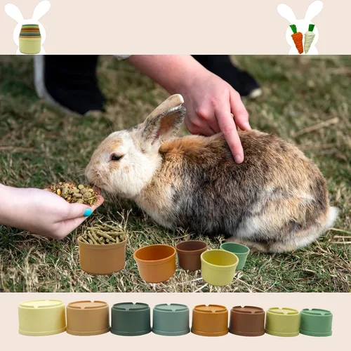 Vista 6 de KYHSOM 8 tazas apilables para conejos – 2 juguetes de conejo de rábano – diferentes tamaños y colores de tazas apilables reutilizables de conejo
