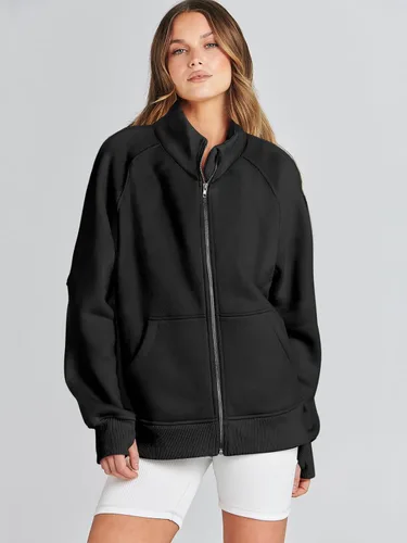 Vista 4 de Caracilia Sudaderas de gran tamaño para mujer, de manga larga, con cremallera, a la moda, a la moda, chamarras, ropa cómoda