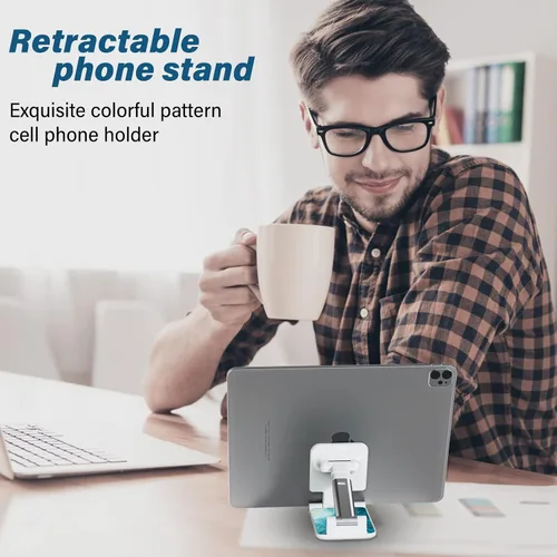 Vista 2 de Soporte de teléfono plegable para escritorio, ángulo de visión ajustable, adecuado para iPhone, Samsung y otros teléfonos inteligentes, Blue Ocean