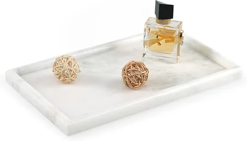 Vista 10 de Koville Bandeja de mármol natural, mesa auxiliar de 12 x 8 pulgadas, bandeja decorativa para joyas, relojes, almacenamiento de velas de perfume