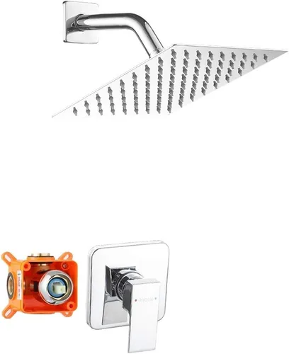 Vista 9 de Juego de llave de regadera dorada cepillada, sistema de regadera de lluvia para baño con cabezal de regadera de lluvia de acero inoxidable, kit