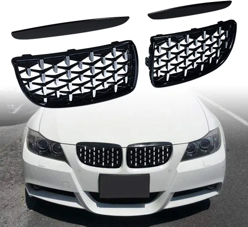 Vista 8 de Rejilla de Riñón Cromada con Malla Brillante en Negro Compatible con BMW 323i 325xi 330i 328i 328xi 335i 335xi E90 E91 Pre-LCI de 2005-2008