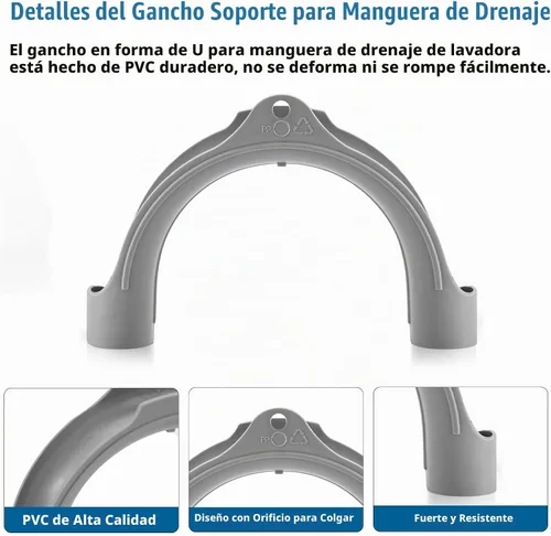 Vista 6 de Soporte para manguera de drenaje de lavadora en forma de U - Gancho para manguera de drenaje en forma de U compatible con mangueras de drenaje