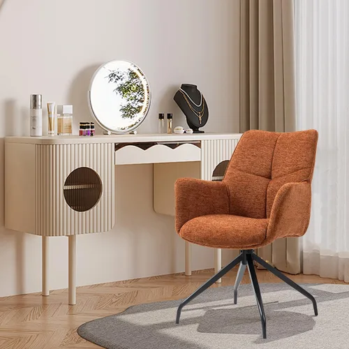 Vista 5 de Sillas de escritorio de oficina con patas de metal, silla de tocador tapizada con ruedas, silla giratoria de oficina en casa con respaldo ergonómico