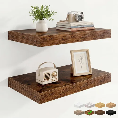 Vista 89 de Marsmiles 12in Depth Floating Shelves, 12x12x1.4, Rustic Brown, Set of 3 Marrón rústico