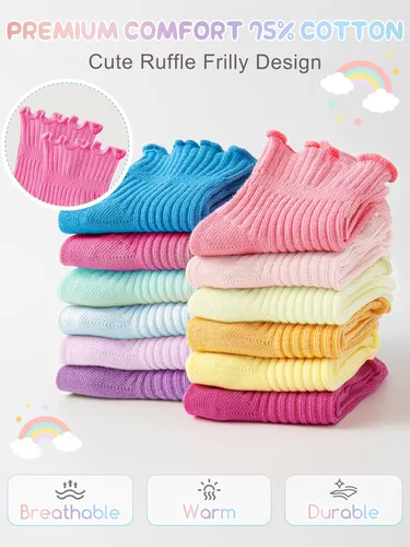 Vista 4 de Calcetines para niñas pequeñas, paquete de 12 calcetines de algodón para bright rainbow