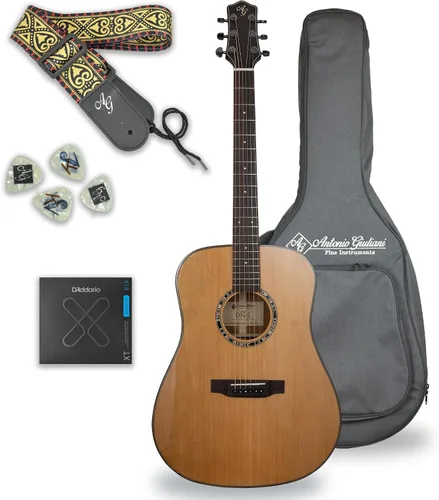 Vista 10 de Antonio Giuliani DN-3 Guitarra acústica de caoba con estuche de transporte y accesorios - Paquete completo de guitarra - Dreadnought