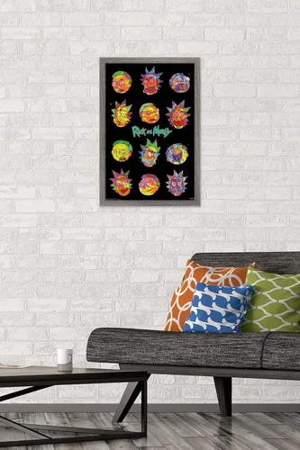 Vista 2 de Trends International Rick And Morty - Póster de pared Vaporwave, 22.4 pulgadas de largo x 14.7 pulgadas, versión enmarcada en madera de granero