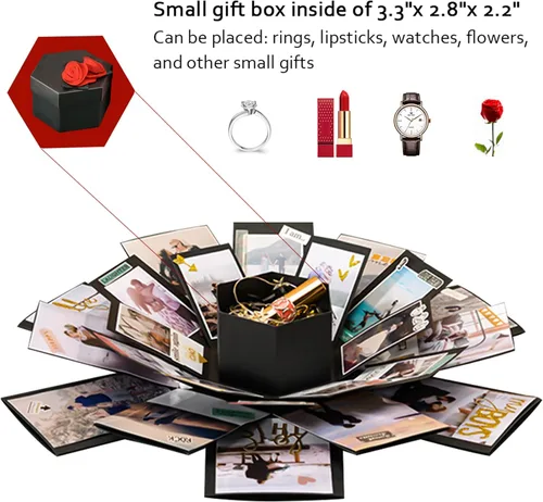 Vista 4 de Vienrose Juego de caja de regalo de explosión, caja de fotos de regalo sorpresa, creativa, álbum de recortes, accesorios para parejas, regalos
