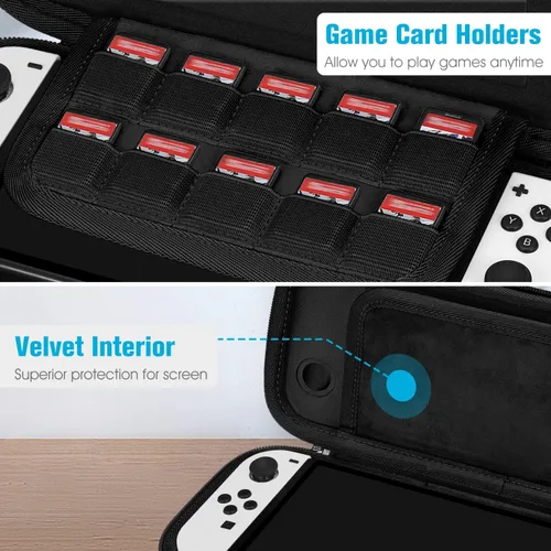 Vista 4 de Fintie Slim Carrying Case for Nintendo Switch OLED Model 2021/Switch 2017 - [Slim Fit] Shockproof Protective Travel Storage Bag with 10 Game