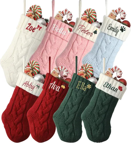 Vista 13 de 1 Pack Personalized Christmas Stockings for Kids,Custom Embroidered Name+Logo Pattern Burlap Plaid 3D Xmas Stockings 18'',Family Decoration 3d-04