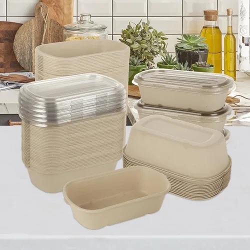Vista 7 de Paquete de 100 recipientes de papel de 25 onzas con tapas, recipientes de preparación de comidas, recipientes de papel desechables para alimentos