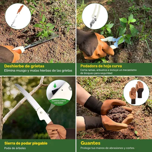 Vista 3 de MelonArt - Juego de herramientas de jardín, kit de 10 piezas de herramientas de mano de jardinería resistentes para mujeres, de aluminio con mango