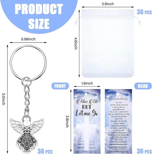 Vista 2 de Nosiny El juego de 108 piezas incluye 36 llaveros de ángel, 36 bolsas de organza, 36 tarjetas de oración Miss Me But Let Me Go, regalo de invitado