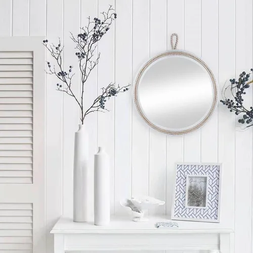 Vista 5 de Espejo decorativo pequeño de 11.4 pulgadas, espejo colgante redondo para pared, espejo de cuerda náutica para baño, oficina, sala de estar, todas