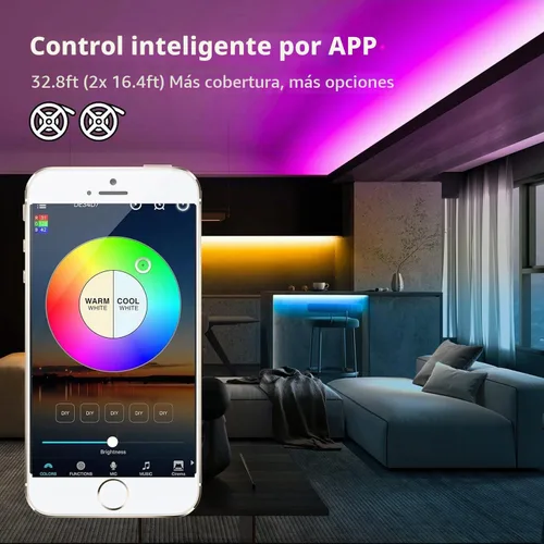 Vista 4 de GIDEALED Kit de tira de luces LED RGBW WiFi inteligente de 32.8 pies, compatible con Alexa Google Assitant, soporte de control de voz, a través