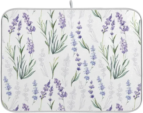 Vista 8 de Tapete de secado de platos de flores de fondo negro para encimera de cocina de 18 x 24 pulgadas, tapete de microfibra absorbente, tapete de secado