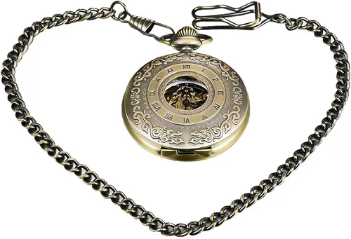 Vista 4 de Carrie Hughes Reloj de bolsillo mecánico rococo steampunk vintage para hombre con cadena regalos de Navidad APW12 retro steampunk